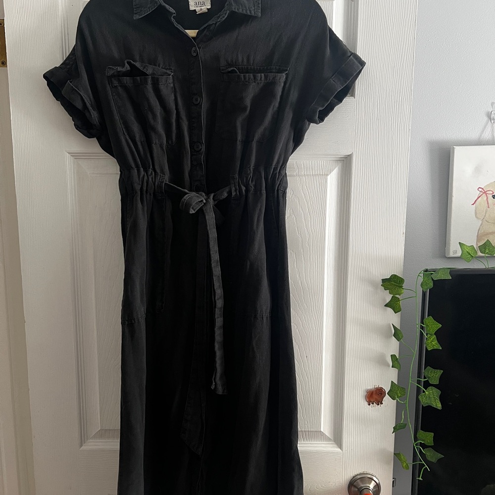 a.n.a Black Button-Up Midi Dress